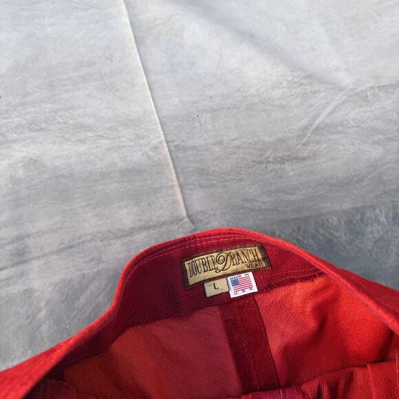 Women's Vintage Double D Ranch Wear Red Suede Leather Long Fringe Skirt Sz Large - Picture 4 of 8